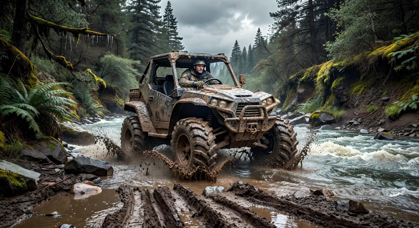 ATV crossing a river in Colombia