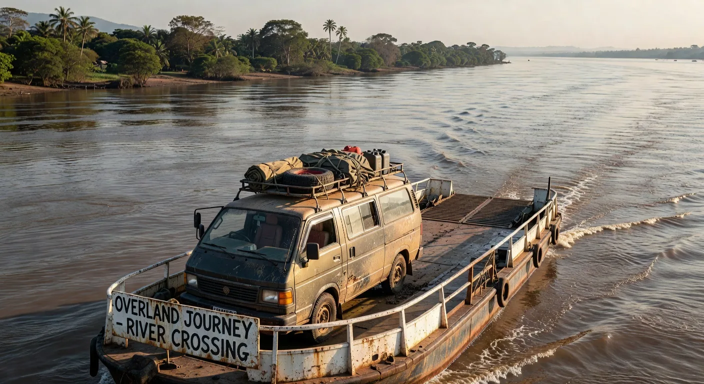 Van on ferry river crossing