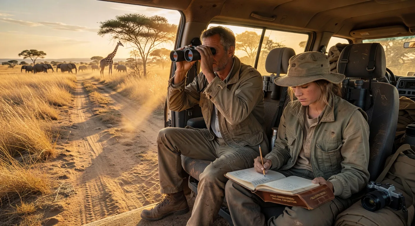 Van parked for wildlife spotting in Namibia savanna